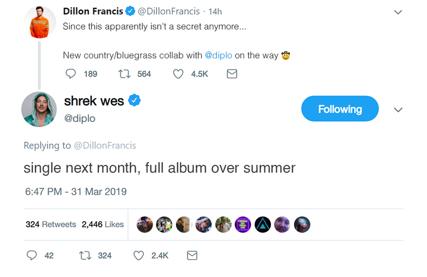 Diplo x Dillon Francis Country Tweet