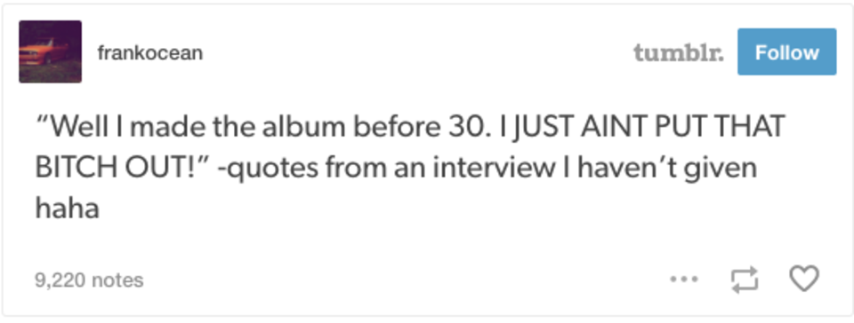 Frank Ocean Hints To Have Another Finished Album Still Unreleased